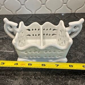 VTG White Porcelain Divided Sweetener Packet Holder W/Cutouts - dragon handles
